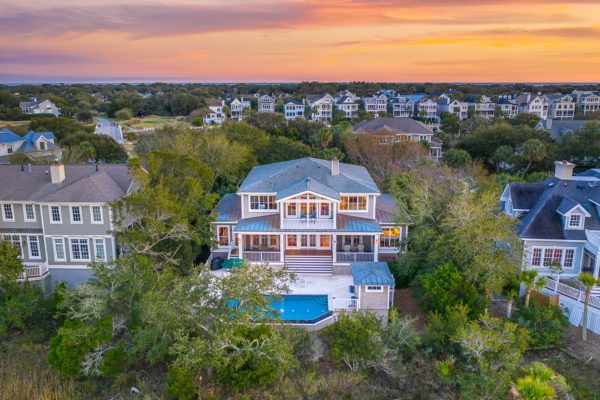 7 Waterway Island - Isle of Palms - Drone Photo of home and pool
