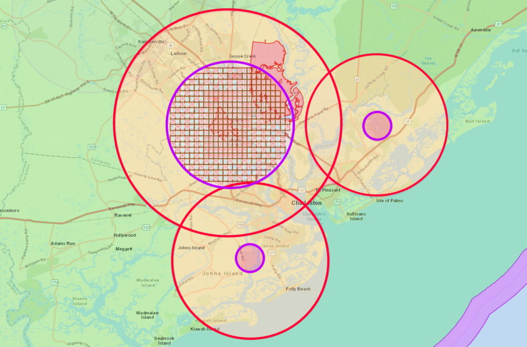 Drone airspace map for Charleston